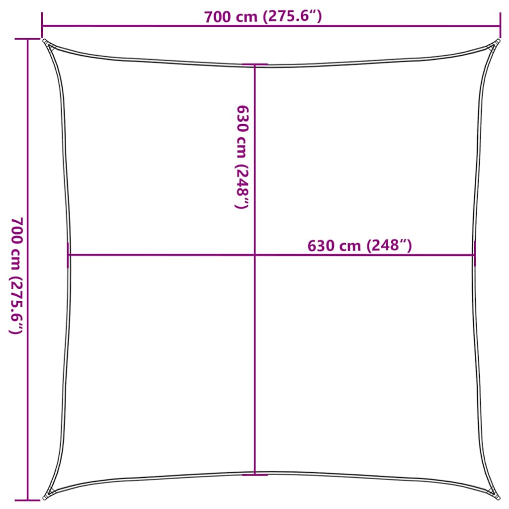 Solseil 160 g/m² firkantet gul 7x7 m HDPE
