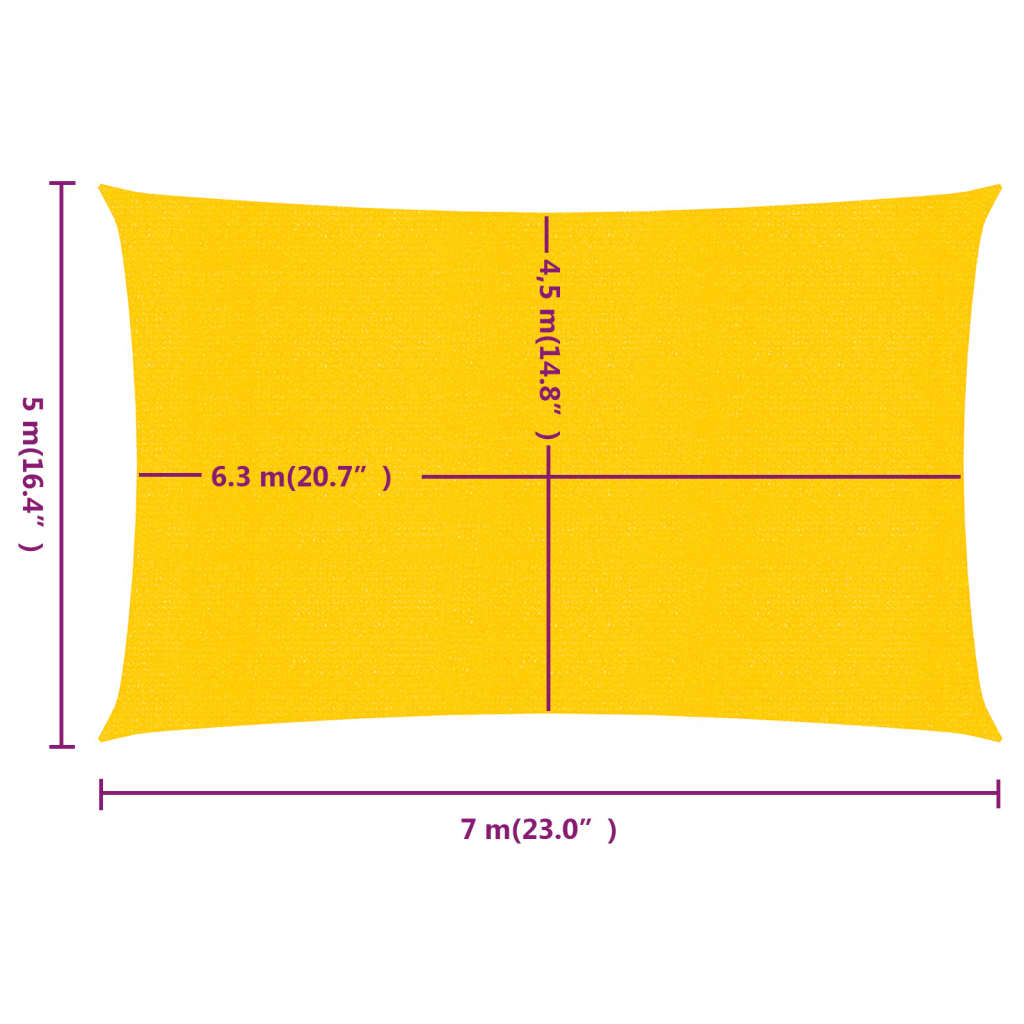 Solseil 160 g/m² rektangulær gul 5x7 m HDPE