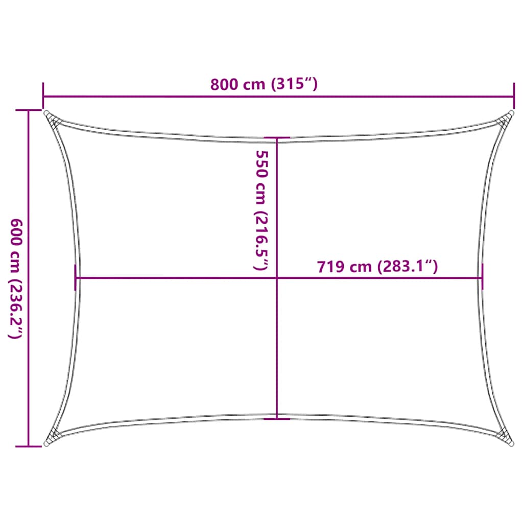 Solseil 160 g/m² rød 6x8 m HDPE