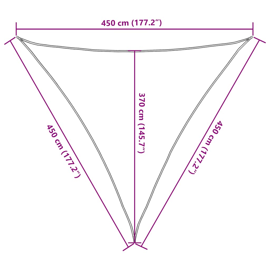 Solseil 160 g/m² trekantet oransje 4,5x4,5x4,5 m HDPE