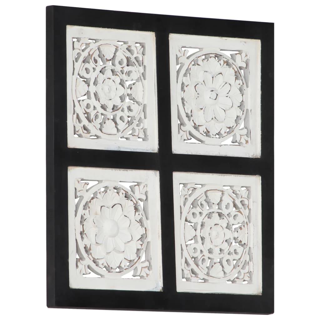 Håndskåret veggpanel MDF 40x40x1,5 cm svart og hvit
