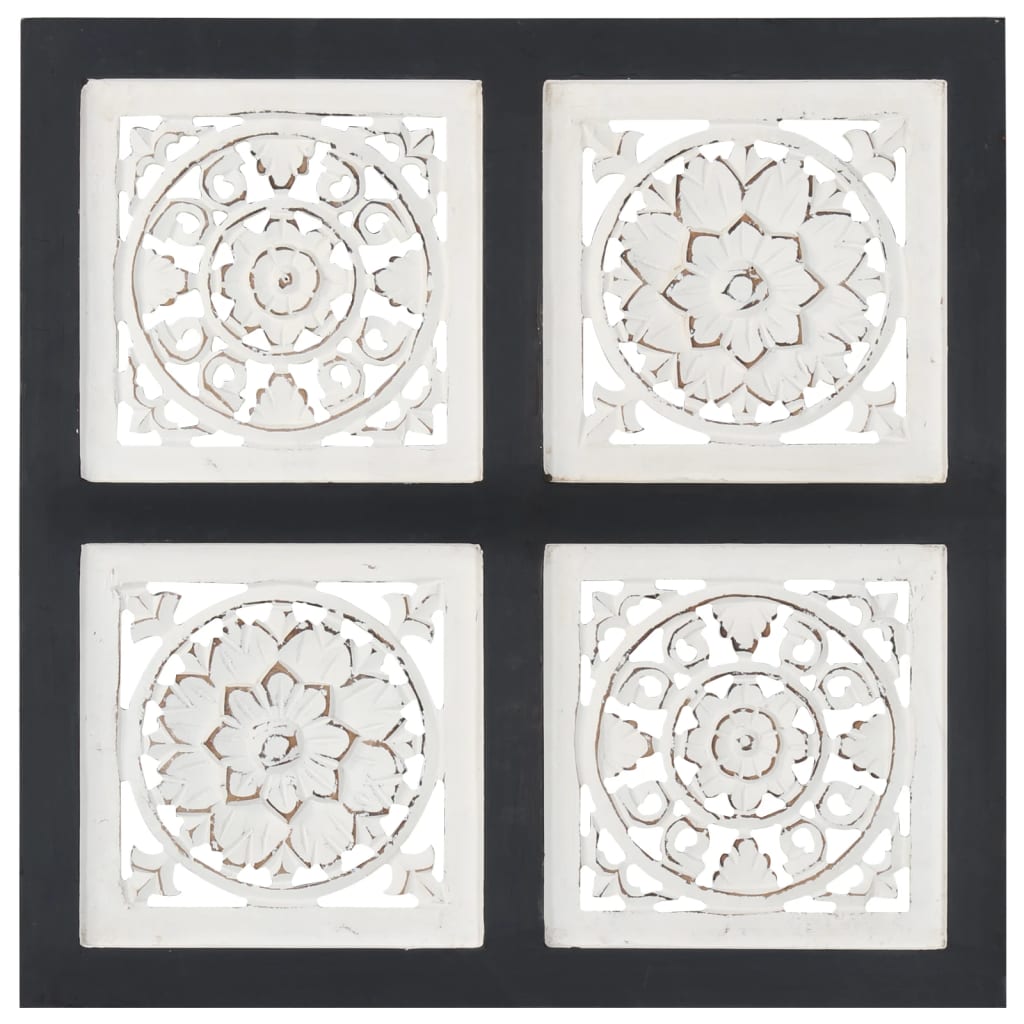Håndskåret veggpanel MDF 40x40x1,5 cm svart og hvit