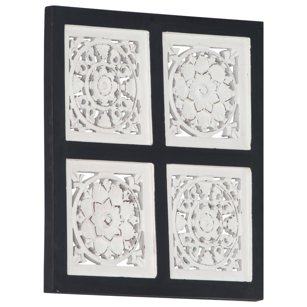 Håndskåret veggpanel MDF 40x40x1,5 cm svart og hvit