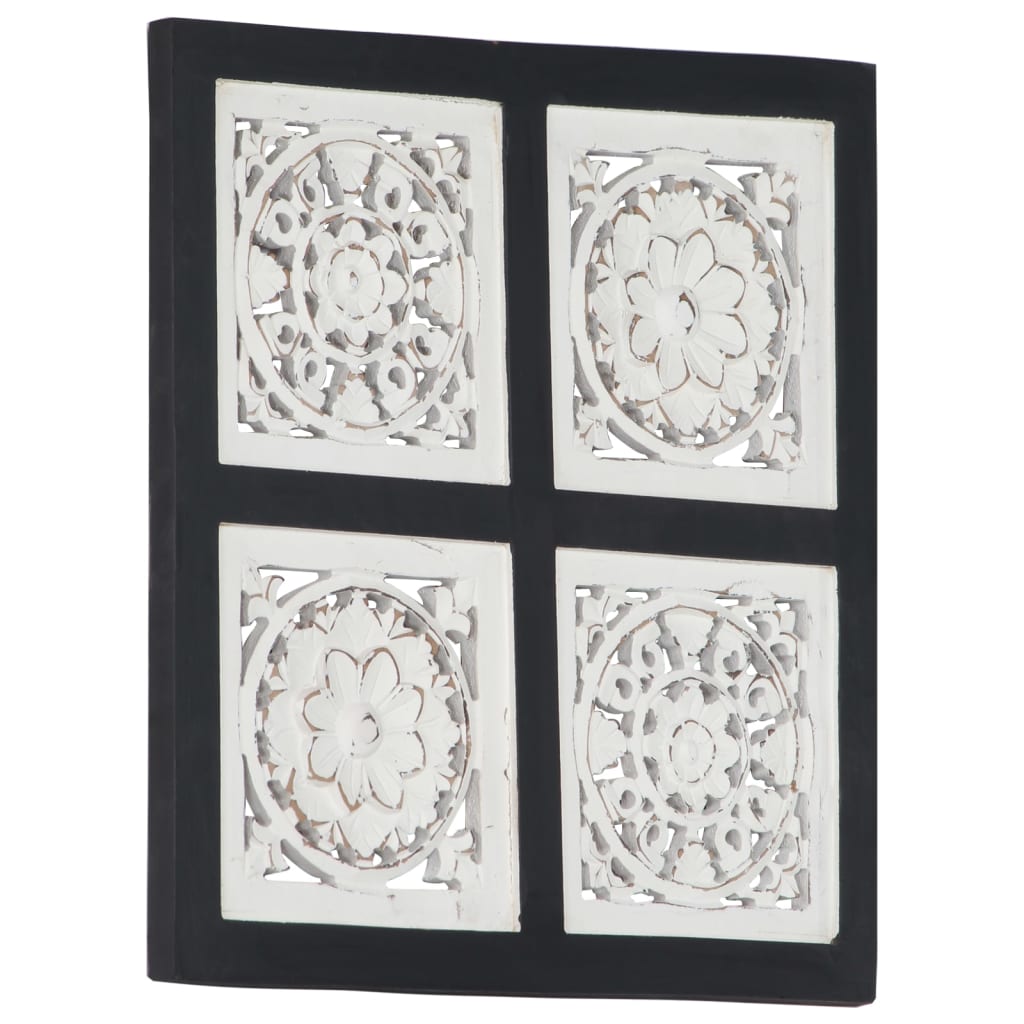 Håndskåret veggpanel MDF 40x40x1,5 cm svart og hvit