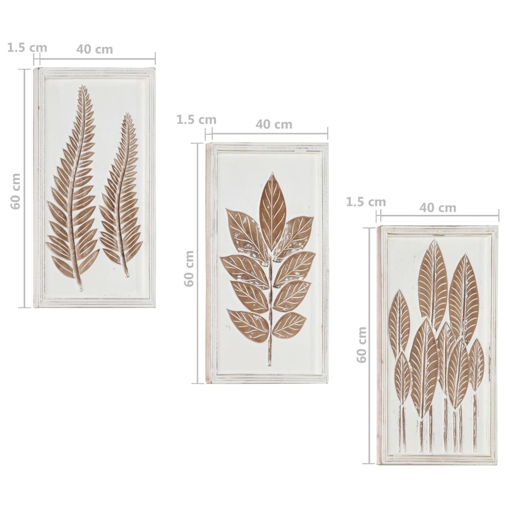 Håndskårne veggpaneler 3 stk MDF 40x60x1,5 cm