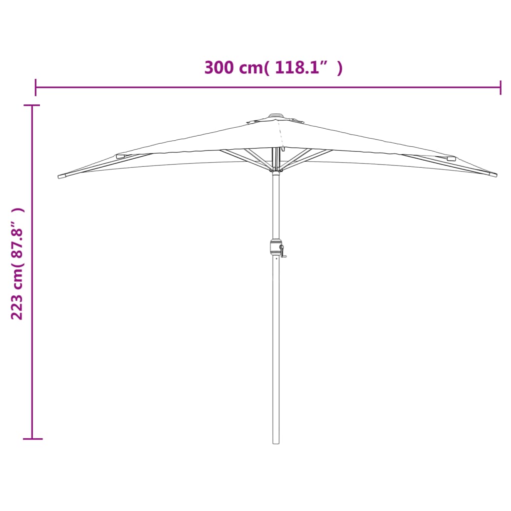 Balkongparasoll med aluminiumsstang svart 300x155x223 cm halv