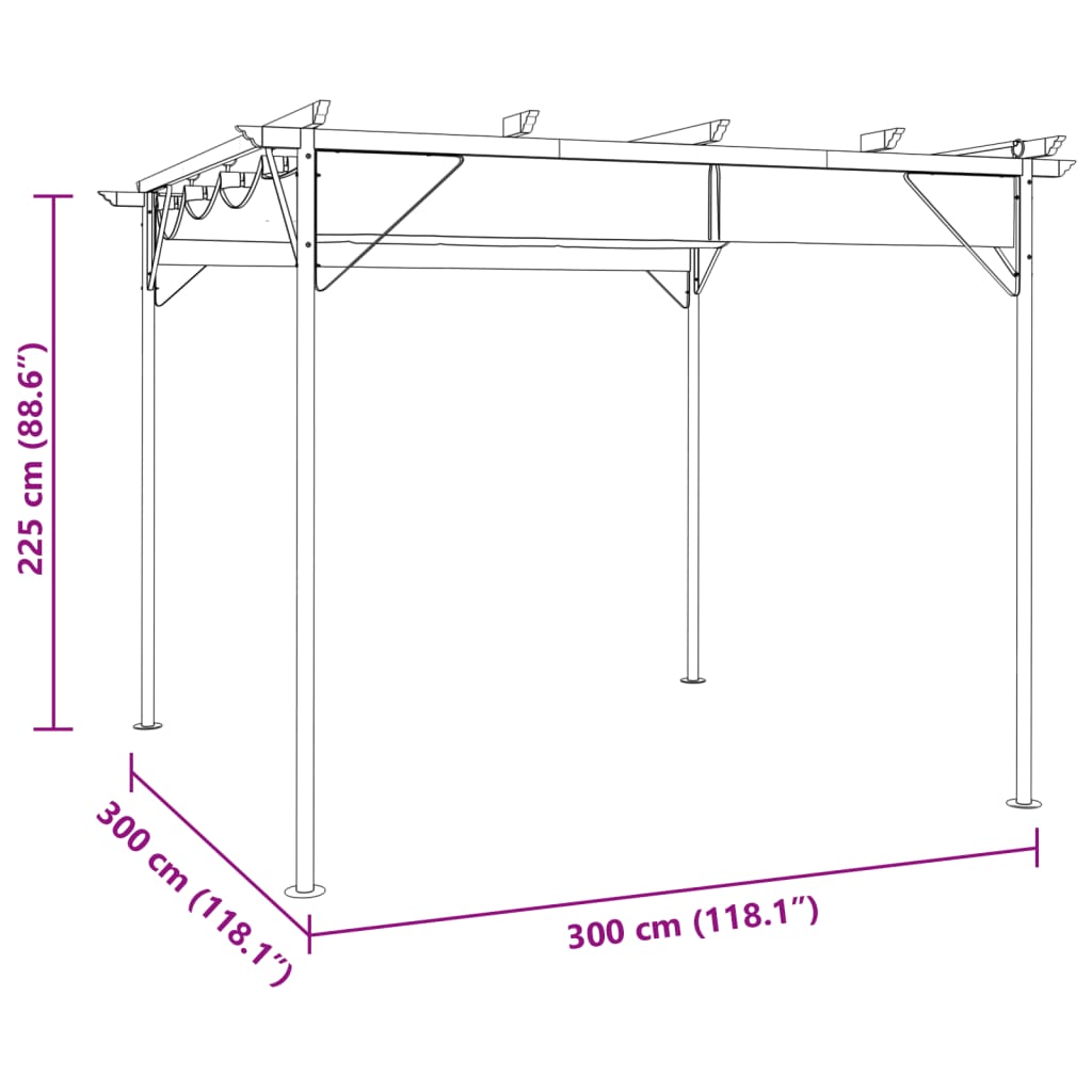 Pergola med uttrekkbart tak gråbrun 3x3 m stål 180 g/m²
