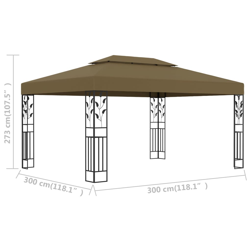 Paviljong med dobbelt tak 3x4 m gråbrun 180 g/m²