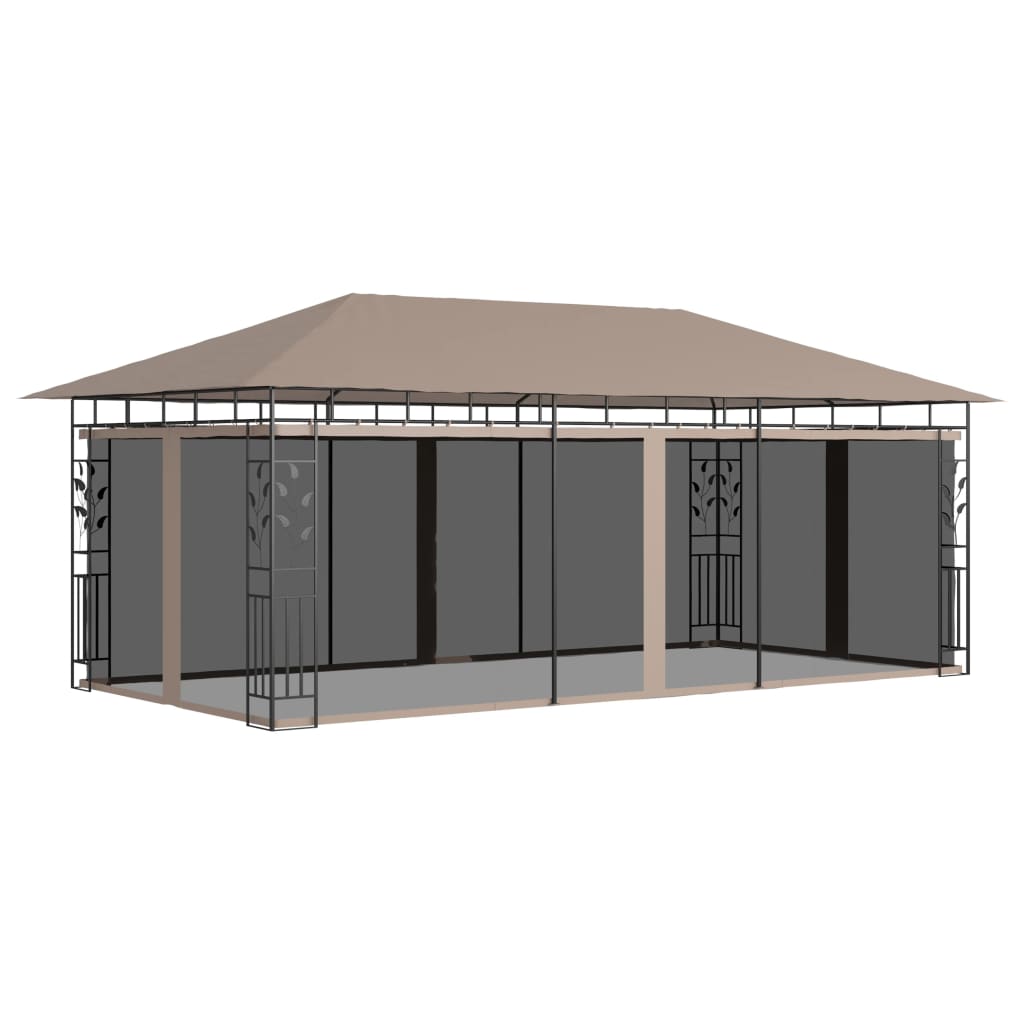 Paviljong med myggnett 6x3x2,73 m gråbrun 180 g/m²