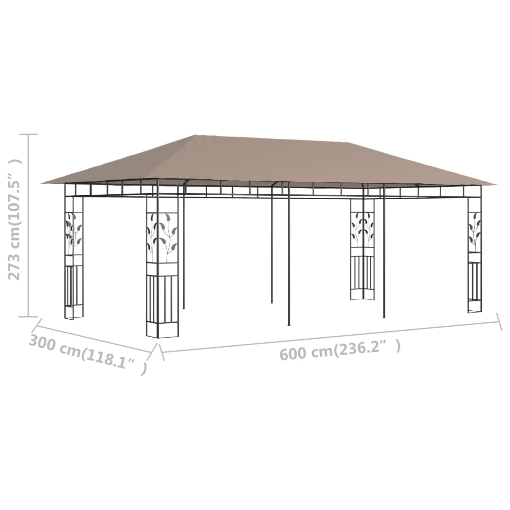 Paviljong med myggnett 6x3x2,73 m gråbrun 180 g/m²