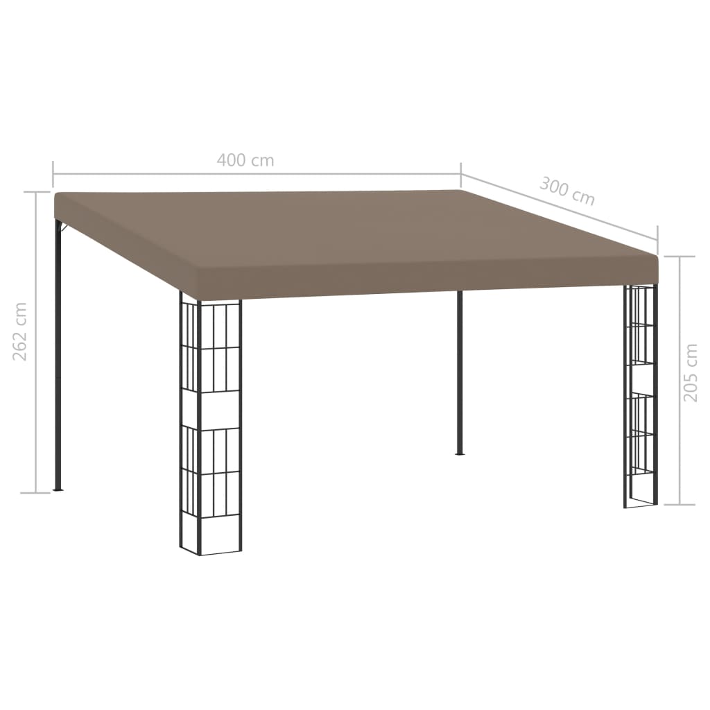 Veggmontert paviljong 4x3 m gråbrun stoff
