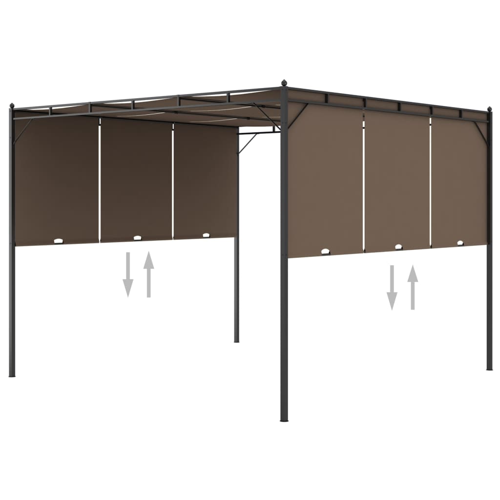 Hagepaviljong med sidegardin 3x3x2,25 m gråbrun
