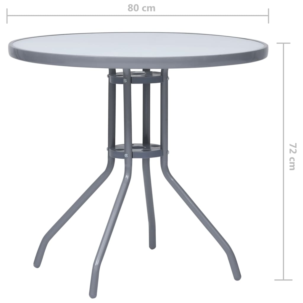 Hagebord lysegrå 80 cm stål og glass
