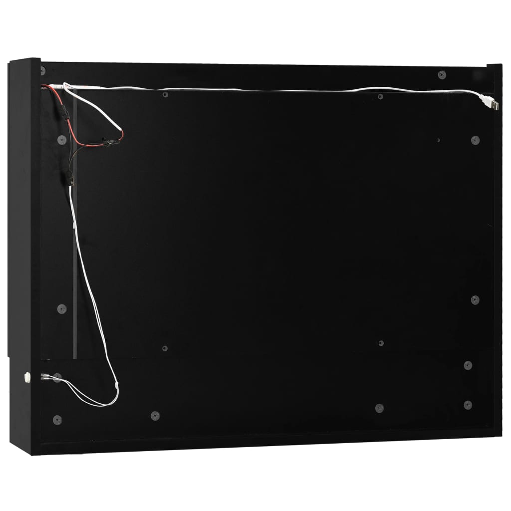 Speilskap med LED svart 80x15x60 cm MDF