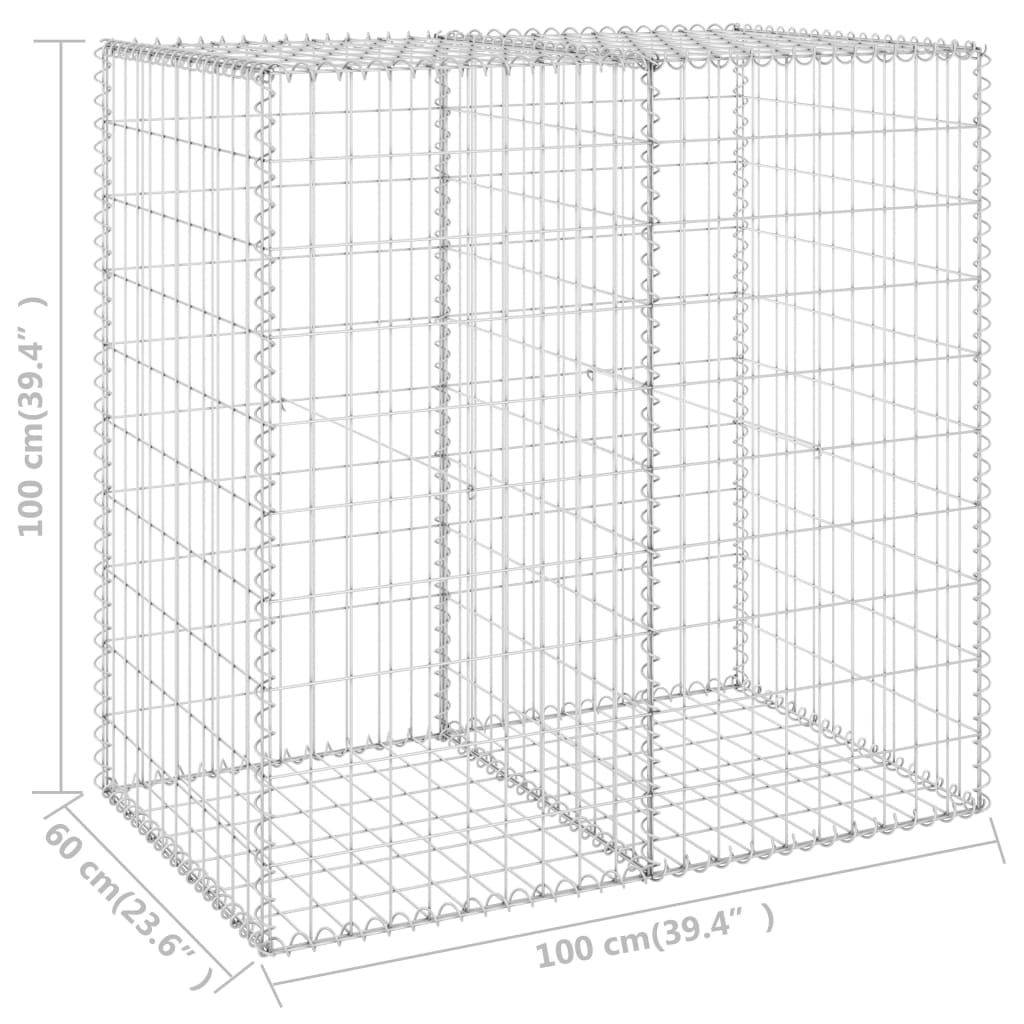 Gabion med dekker galvanisert stål 100x60x100 cm