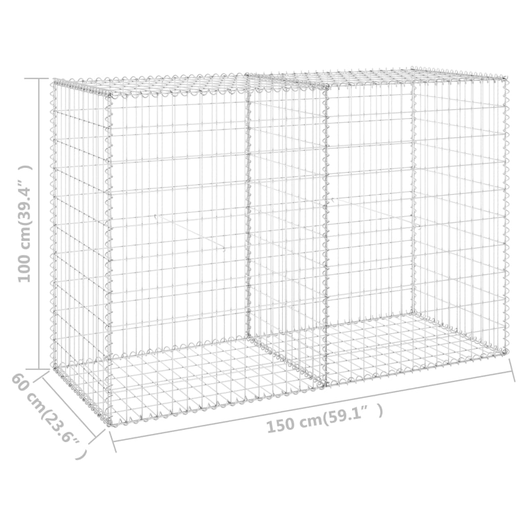 Gabion med dekker galvanisert stål 150x60x100 cm