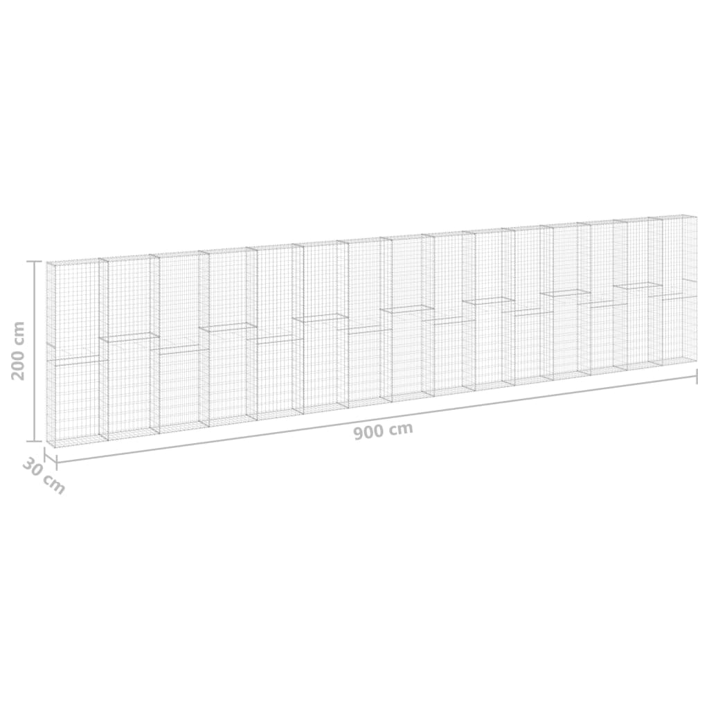 Gabion med topp- og bunndekke galvanisert stål 900x30x200 cm