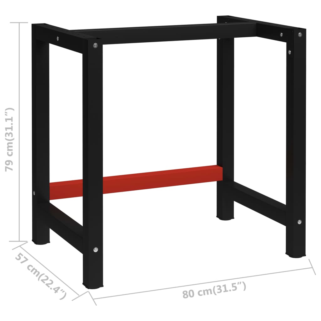 Ramme til arbeidsbenk 80x57x79 cm svart og rød