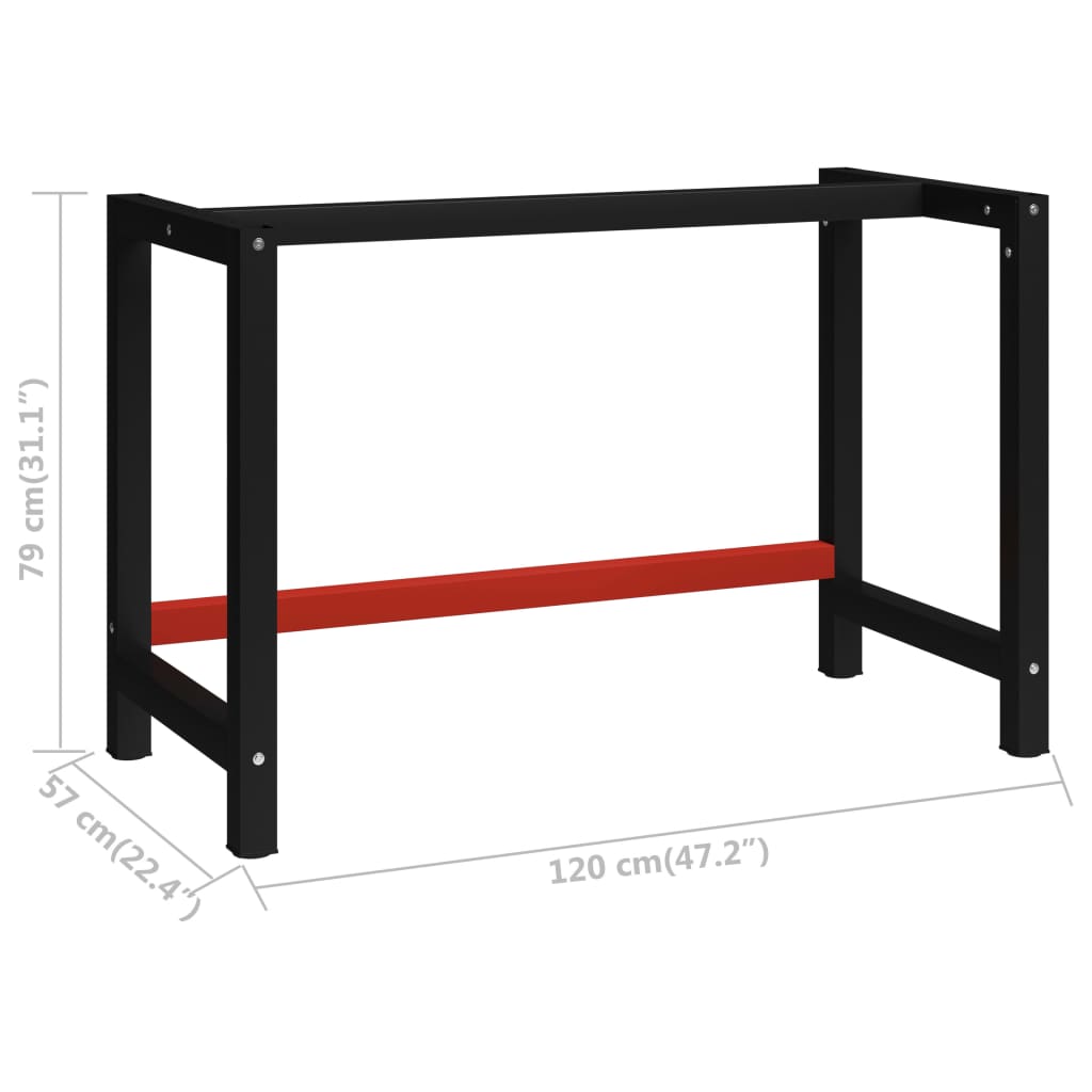 Ramme til arbeidsbenk 120x57x79 cm svart og rød