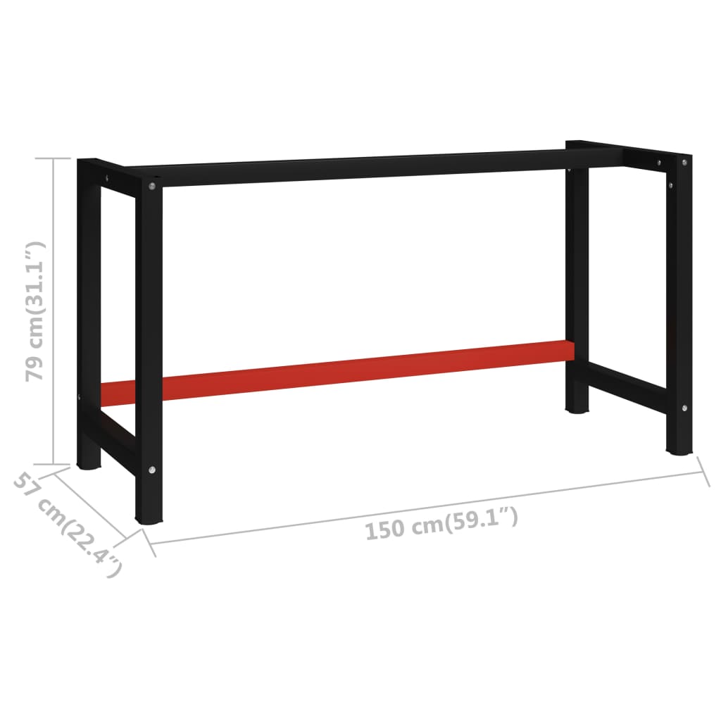 Ramme til arbeidsbenk 150x57x79 cm svart og rød