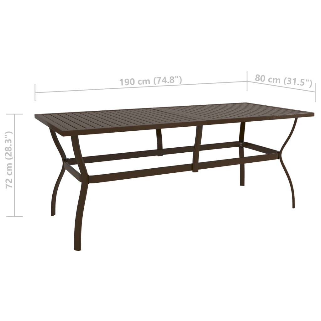 Hagebord brun 190x80x72 cm stål