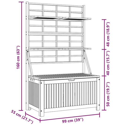 Oppbevaringsboks med espalier 99x55x160 cm heltre akasie