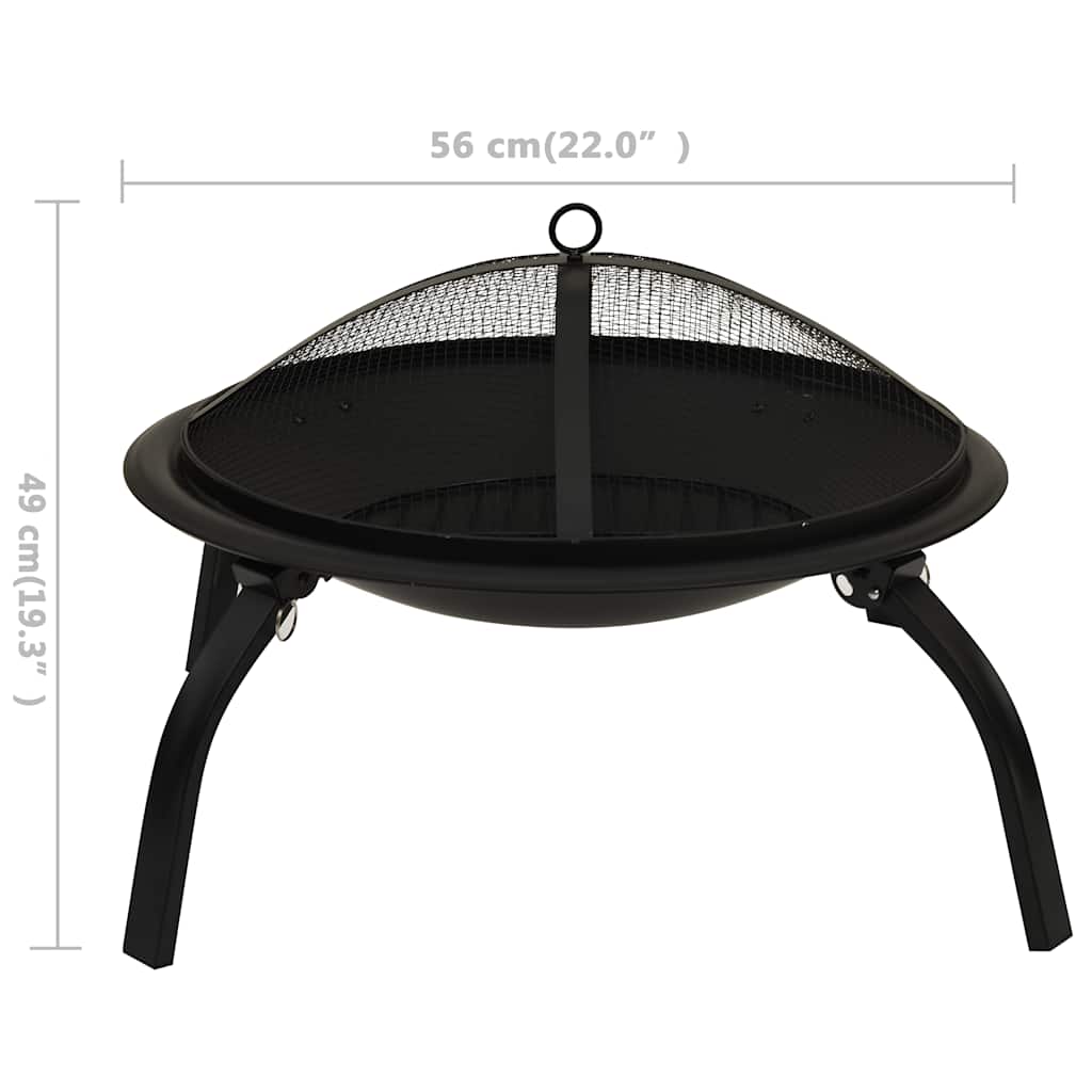 2-i-1 Bålfat og grill med ildrake 56x56x49 cm stål vidaXL