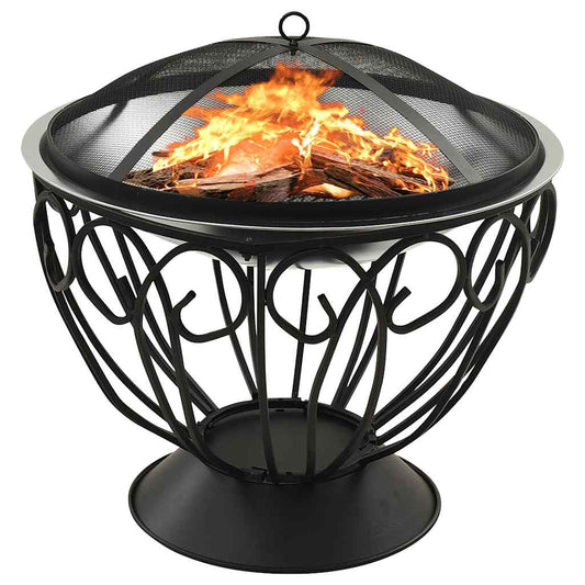 2-i-1 Bålfat og grill med ildrake 59x59x60 cm rustfritt stål