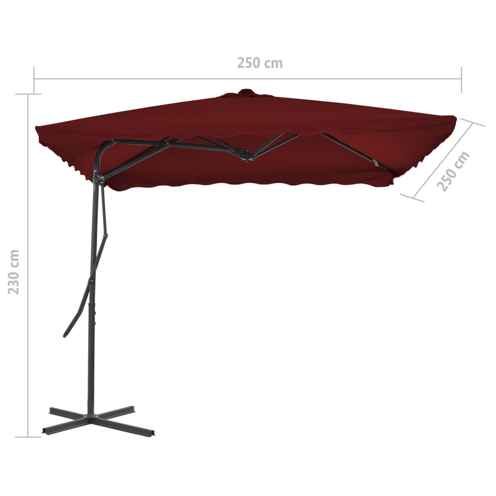 Hageparasoll med stålstang vinrød 250x250x230 cm vidaXL