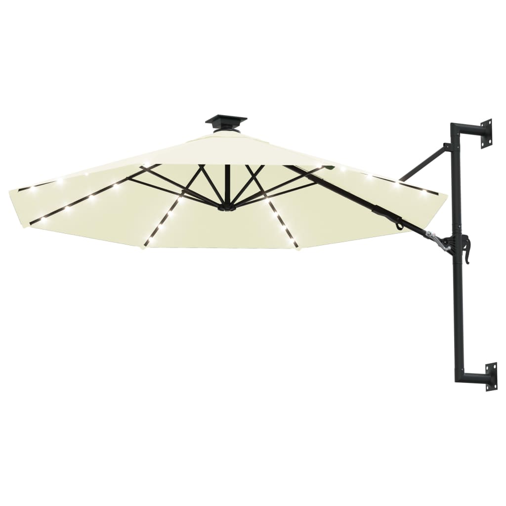 Vegghengt hageparasoll med LED 300 cm sand