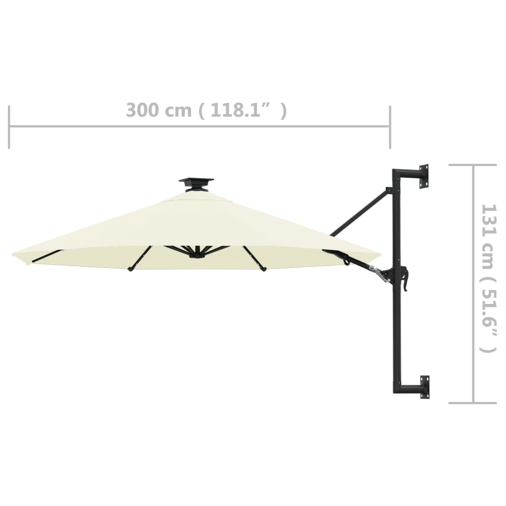 Vegghengt hageparasoll med LED 300 cm sand