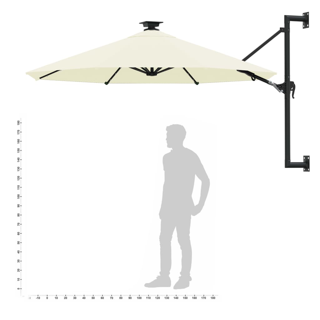 Vegghengt hageparasoll med LED 300 cm sand