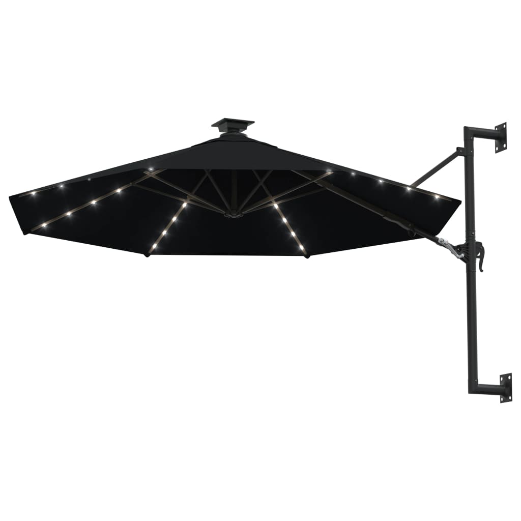 Vegghengt hageparasoll med LED 300 cm svart