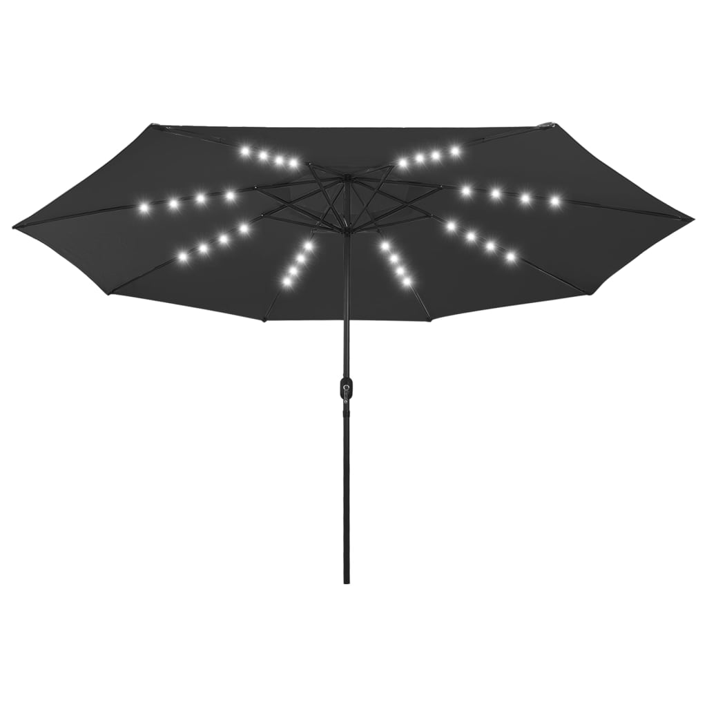 Hageparasoll med LED-lys 400 cm svart