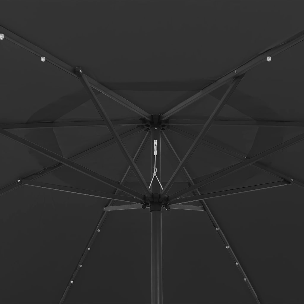 Hageparasoll med LED-lys 400 cm svart