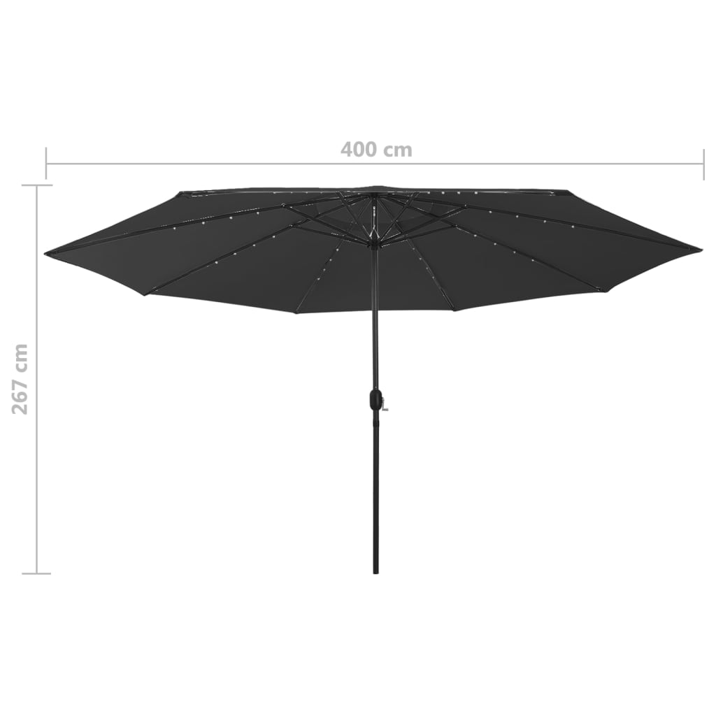 Hageparasoll med LED-lys 400 cm svart