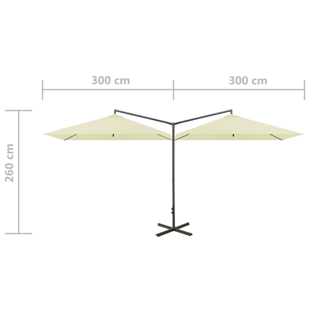 Dobbel hageparasoll med stålstang sand 600x300 cm vidaXL