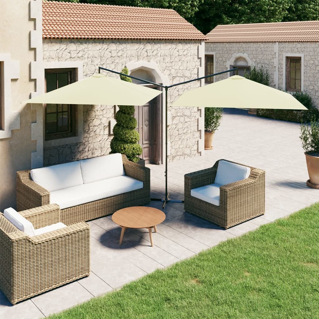 Dobbel hageparasoll med stålstang sand 600x300 cm vidaXL