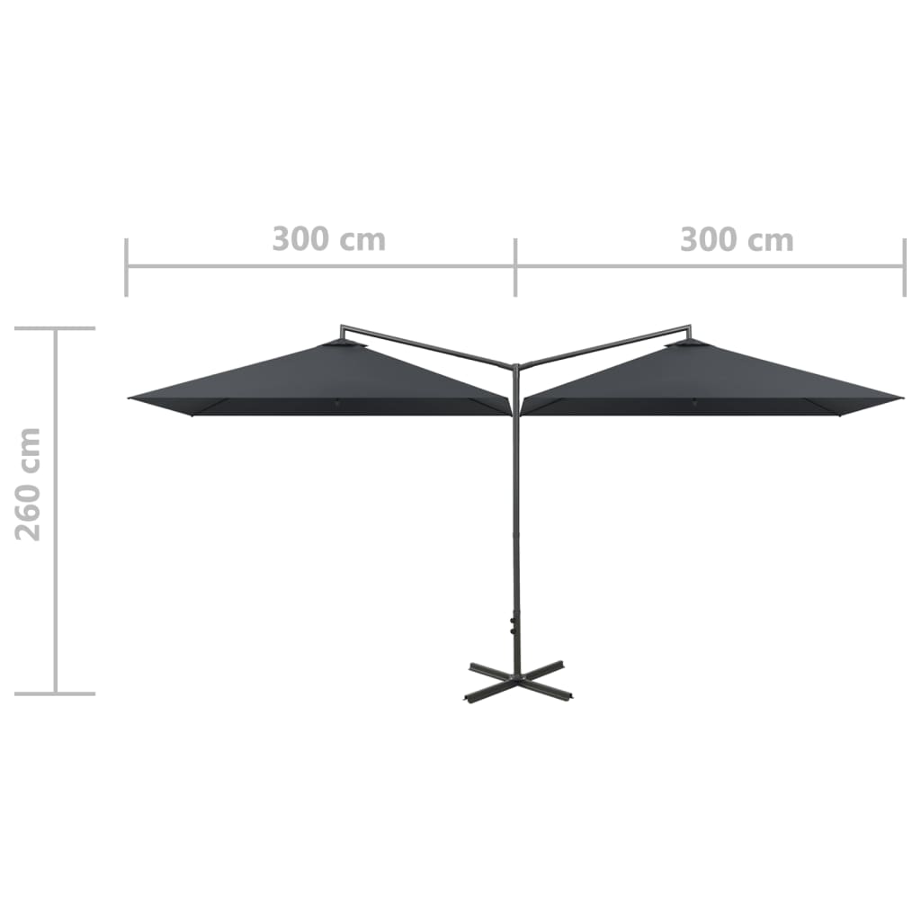 Dobbel hageparasoll med stålstang antrasitt 600x300 cm vidaXL
