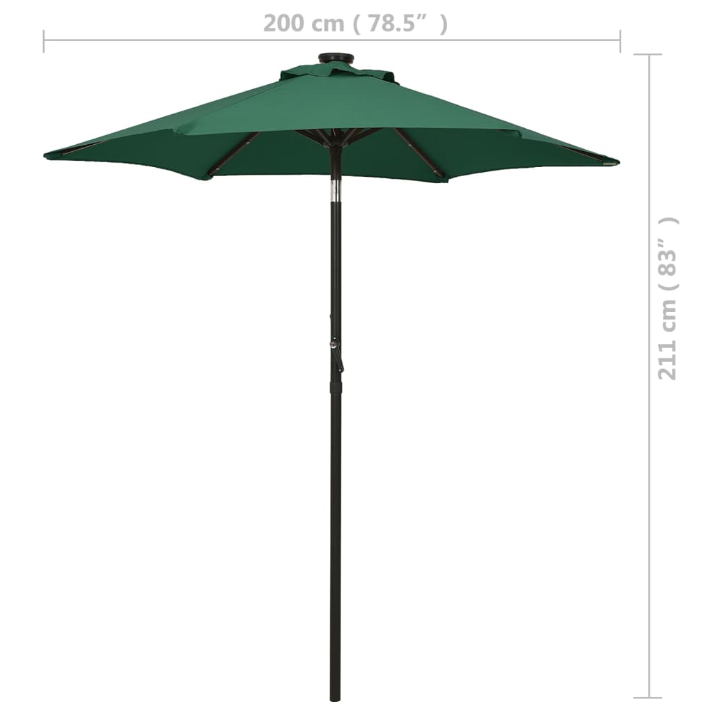 Parasoll med LED-lys grønn 200x211 cm aluminium vidaXL
