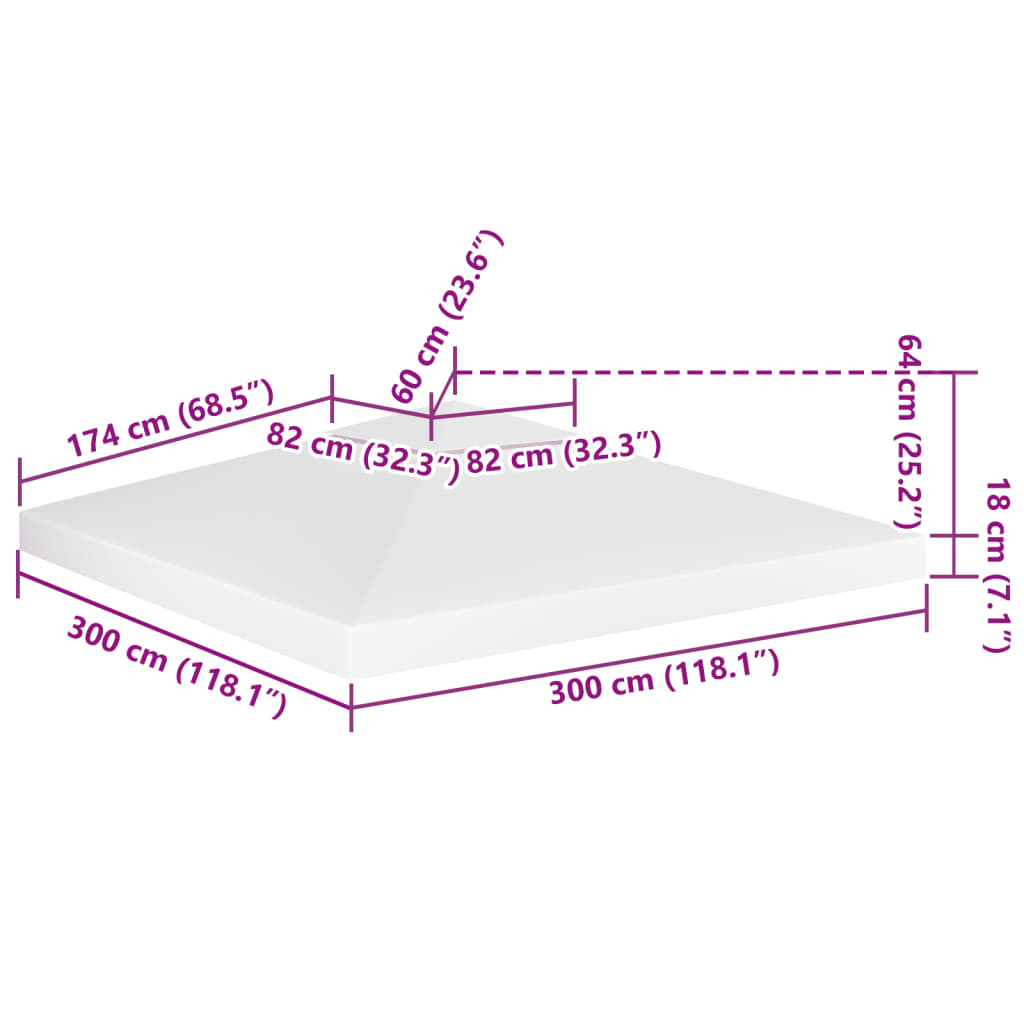 Dobbel toppduk til paviljong 310 g/m² 3x3 m hvit
