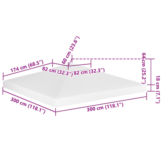 Dobbel toppduk til paviljong 310 g/m² 3x3 m hvit