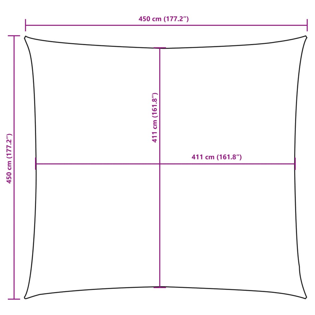 Solseil oxfordstoff kvadratisk 4,5x4,5 m gul