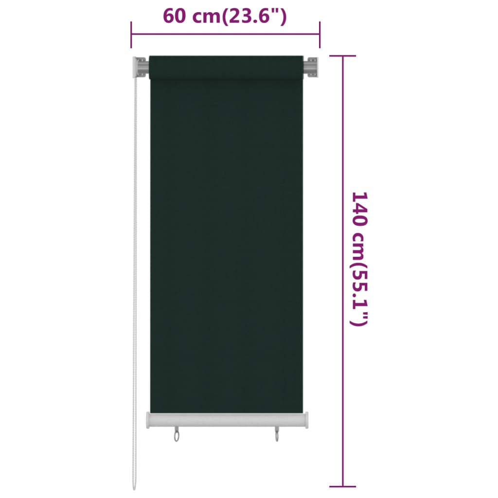 Utendørs rullegardin 60x140 cm mørkegrønn HDPE