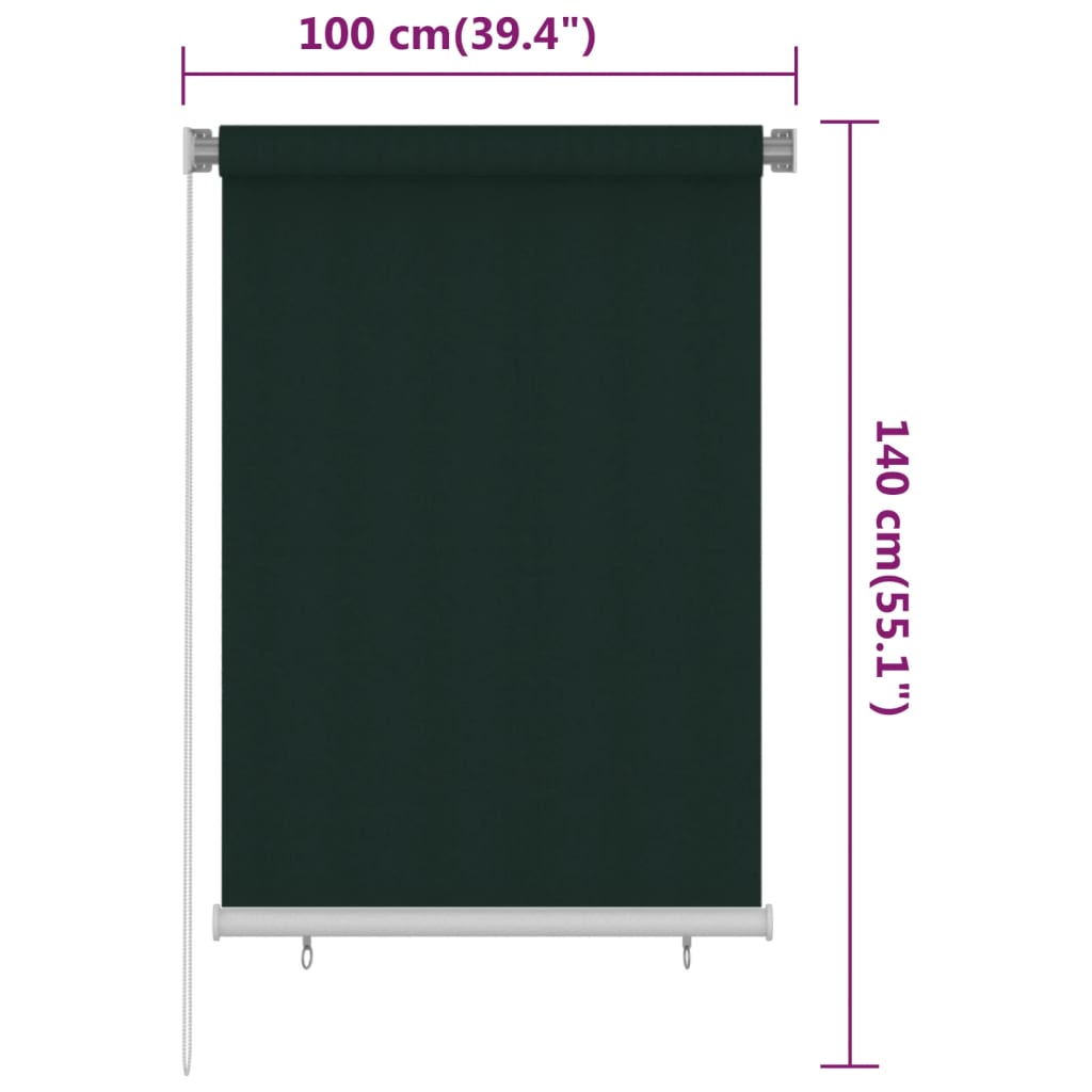 Utendørs rullegardin 100x140 cm mørkegrønn HDPE