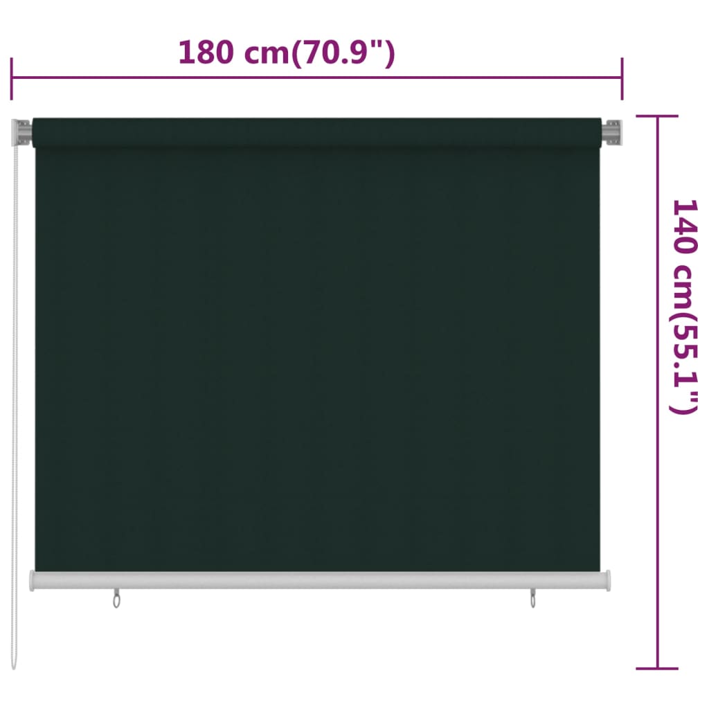 Utendørs rullegardin 180x140 cm mørkegrønn HDPE