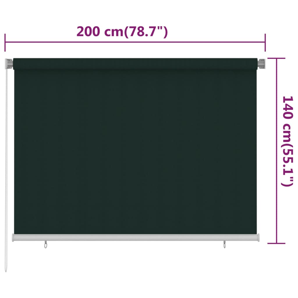 Utendørs rullegardin 200x140 cm mørkegrønn HDPE