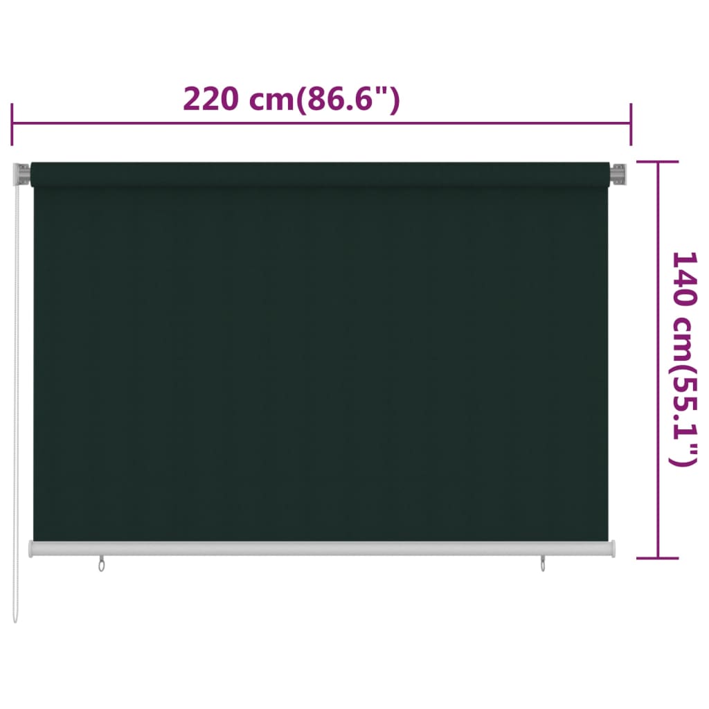 Utendørs rullegardin 220x140 cm mørkegrønn HDPE