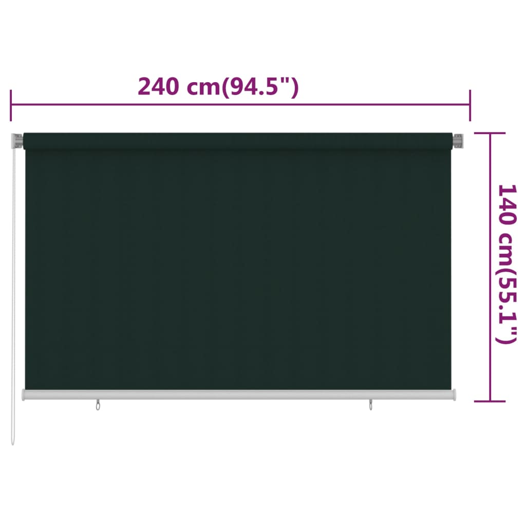 Utendørs rullegardin 240x140 cm mørkegrønn HDPE