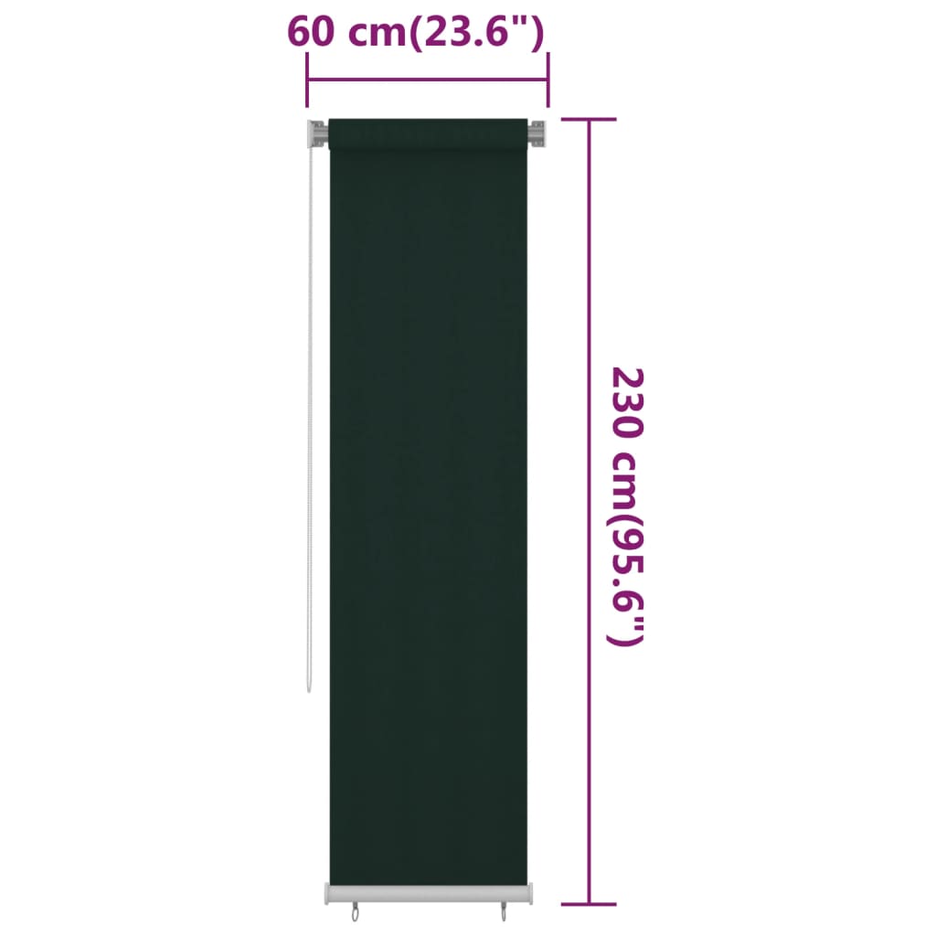 Utendørs rullegardin 60x230 cm mørkegrønn HDPE